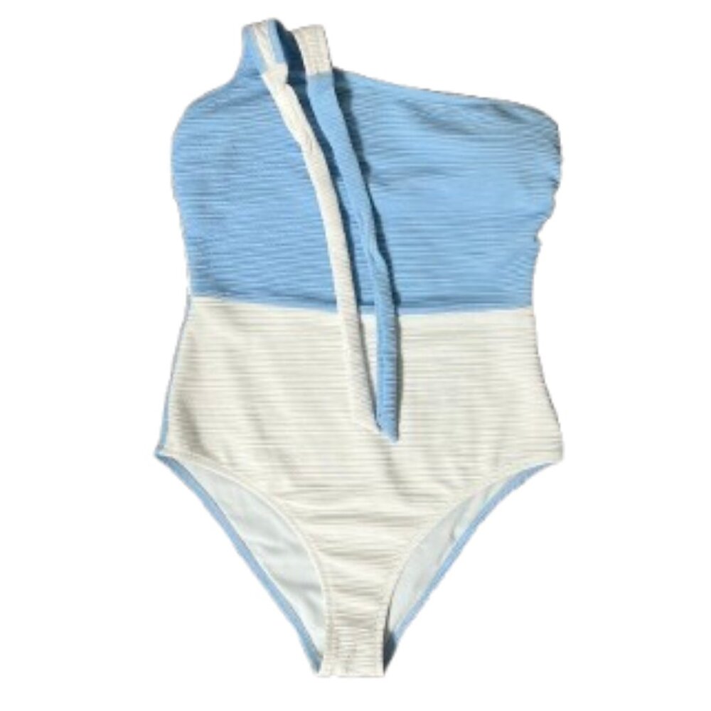 🌊 Blue And White One Shoulder Swimsuit Women’s Size Medium